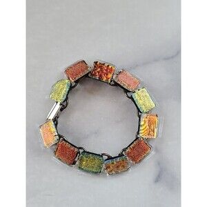 Orange & Yellow Glass Link Bracelet Vintage Costume Jewelry READ Description